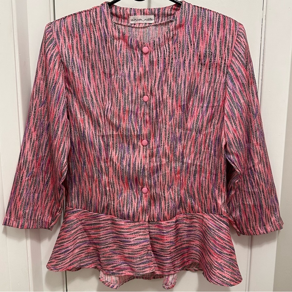 VTG 80s Handmade Airam Nelle Pink Unlined Peplum Blazer Jacket Womens 6